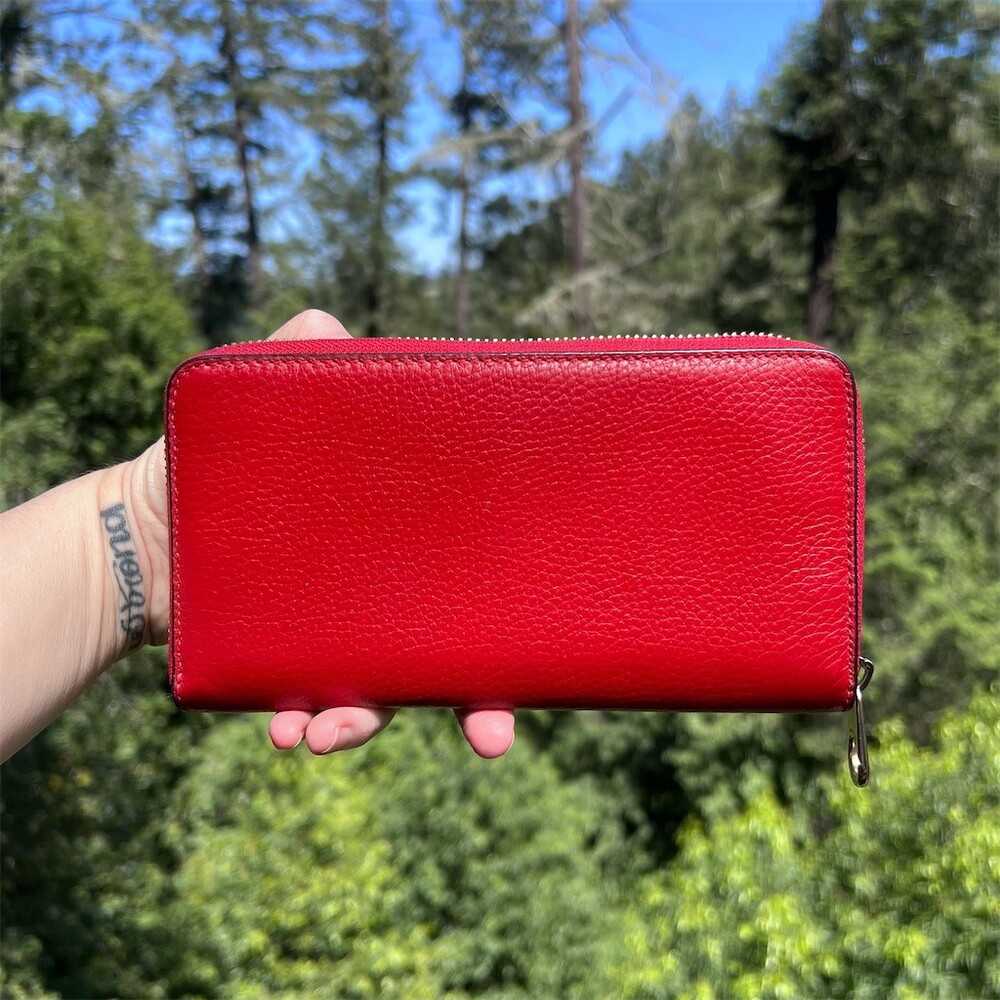 COACH Long Zip-Around Wallet RED Pebble Leather w Gold Hardware AUTHENTIC - Picture 2 of 13